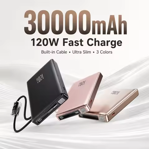 2 in1 Power Bank 30000mAh Large Capacity Built in Cables 120W Fast Charging Portable Backup Battery 