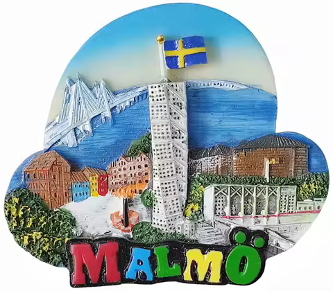 3D Malmo Sweden Fridge Magnet Gift Souvenir Resin Refrigerator Magnetic Sticker Collection Home Deco