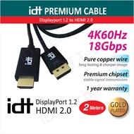 IDT Displayport 1.2 to HDMI 2.0 Cable (2M) Support 4K 60Hz Display port DP to HDMI