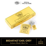 TWG Tea | Breakfast Earl Grey | Black Tea | Cotton Teabag Box 15 Teabags / ชา ทีดับเบิ้ลยูจี ชาดำ เบรกฟาสต์ เอิร์ล เกรย์ ชนิดซอง บรรจุ 15 ซอง