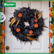 20 Inches Halloween Wreath for Front Door Black Eucalyptus Wreath with Artificial Pumpkin Feather fo