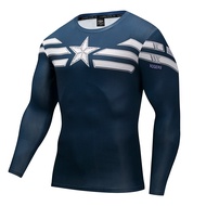 Fashion Dress Marvel Captain America Uniform Fitness Tight Long Sleeve Sport Tshirt Men Compression Running T-Shirt Jogging Gym Sweathsirt