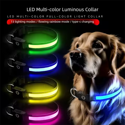 LED Dog Collar USB Rechargeable Night Safety Type_C Charge Multimodal Change Color Pet Dog Collar Lu