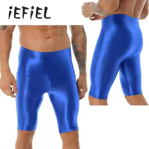 Mens Glossy High Waist Short Leggings Swimsuit Swimwear Stretch Beach Brazilian Bulge Pouch Trunks S