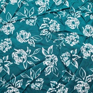 HIJAU Soft Rayon Santung Fabric with Green Flower Motif H4 50cm