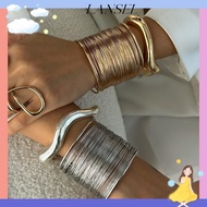 LA Bracelet, Metal Wide Cuff Design Wide Cuff Bracelet, Fashion Chunky Style Open Spring Closure Smo