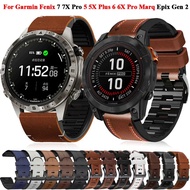QuickFit Silicone Leather Watch Straps For Garmin Marq Watchband 26 22mm For Garmin Fenix 7X 7 6X 6 Pro 5X 5 Plus Epix Pro Gen 2 Descent Mk2i Approach S60 S62 Bracelet