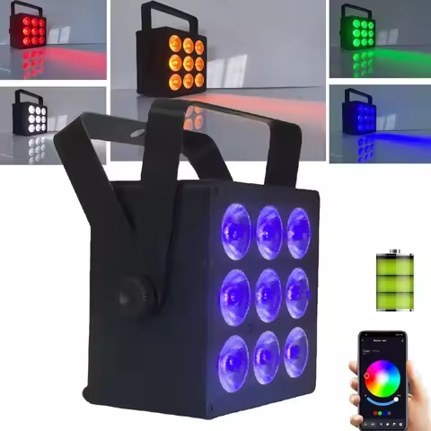 Rechargeable LED Par Wash Light Mobile App Control 9X6W RGBWA+UV 6IN1 Battery Par Light DMX LED Upli