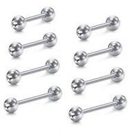 2pcs 14G Tongue Rings & Nipple Rings, 316L Stainless Steel Straight Barbell 12mm-18mm Body Piercing 