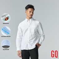 GQ Perfect Oxford™ Shirt เสื้อเชิ้ตบุรุษ จีคิว ออกฟอร์ดแขนยาว สีขาว