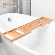 [Gamchiano] Wooden Bthtub Cddy Try djustble Bth Orgnizer Rck Shower Rck Wine Glss Try Over Tub Sop D