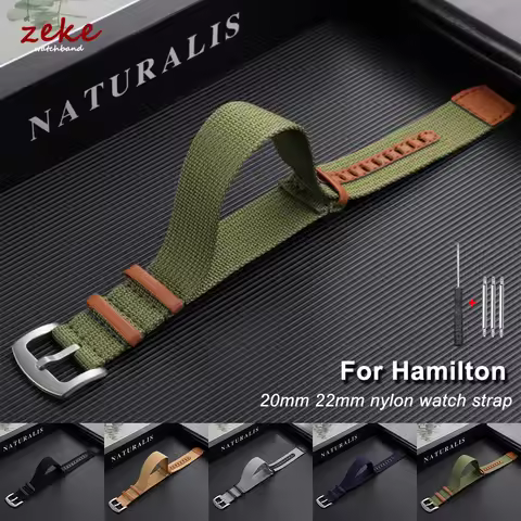 20mm 22mm Nylon Leather Watch Strap for Hamilton Khaki Field Men's Military Sport Replacement Watch 