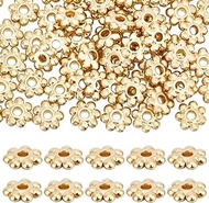 Beebeecraft 1 Box 80Pcs Flower Spacer Beads 18K Gold Plated Stainless Steel 6mm Round Daisy Flower Sided Spacer Beads Caps for DIY Jewellery Making Bracelets Earrings