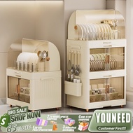 YOUNEED Dish Rack With Cover Foldable Cutlery Drainer Kitchen Storage Dish Drainer Rack Stackable Cu