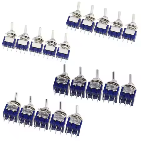 5Pcs ON-OFF-ON ON-ON3 PIN/6PIN 2/3 Position Mini Latching Toggle Switch AC 125V/6A 250V/3A MTS-102 M