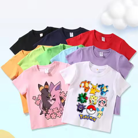 Pokemon Kids T-shirt Pikachu Summer Child Short Sleeve Charmander Gengar Tops Boys Anime Fashion Tee
