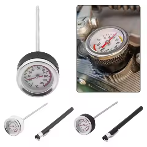 Motorcycle Fuel Tank Caps With Oil Temperature Gauge Pointers 0-200℃ Dial Black Meter Silver Gauge M
