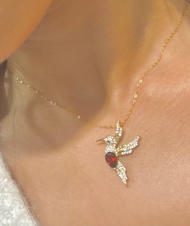 自由。 小蜂鳥 項鍊 天然寶石 紅石榴 橄欖石  項鍊