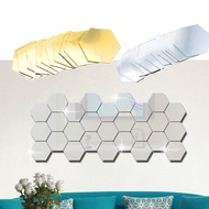 12Pcs 3D Mirror Hexagon Vinyl Removable Wall Sticker Decal Home Decor