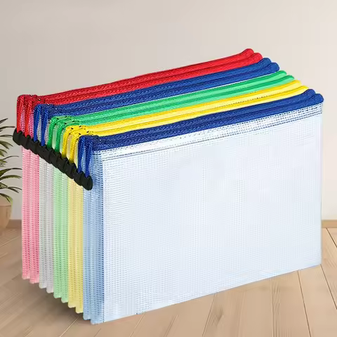 10pcs, A3 Mesh Zipper File Bag,5 colors, waterproof plastic file Bag for organizing school and offic
