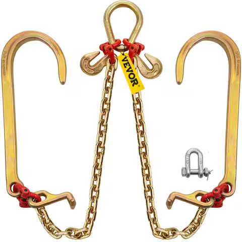 SucceBuy G80 V Bridle Chain 5/16" x 2' Towing Chain Bridle with 15" J & T & Grab Hooks Chain Bridle 