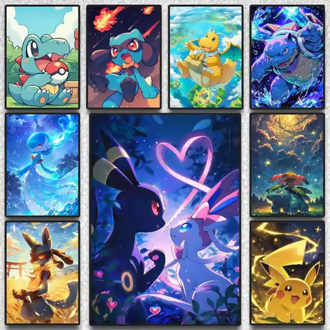 Pokemon Peripherals Squirtle Totodile Mudkip Anime Canvas Wall Art Prints