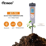 RCYAGO บลูทูธและแอพ4ในหนึ่ง Ec/tds/cf/temp มิเตอร์วัดดิน EC ค่าความสว่างเครื่องตรวจจับความเค็มไฮโกรมิเตอร์ความชื้นเครื่องทดสอบความเค็ม