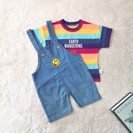 ❤️READY STOCK❤️ BB0087 Rainbow Top + Denim Overalls Kids