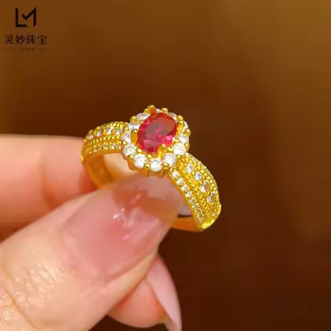 Gift Ideal Red & Gold Dream Ring For Women 24K Gold AU999, Full of ceremony and romantic meaning