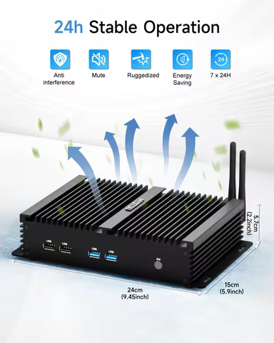 HYSTOU K4 Fanless Industrial Mini PC Intel Core i5-4200U 2C/4T DDR3L 16GB Max SSD RAM 2xIntel 2.5G L
