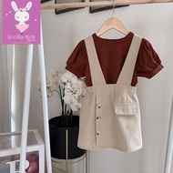 Yoorakids setelan baju anak perempuan import kaos coklat baju kodok cream 3tahun - 6tahun katun cewe
