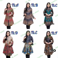 atasan baju batik wanita tunik cantik model zipper depan lengan 7/8