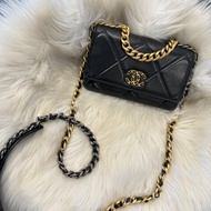 香奈兒 19 woc 黑色金釦斜肩包