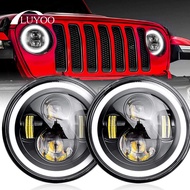 HH-1/2 pcs 30W Car Headlight 7 Inch H4 LED Car Light DRL Angle Eyes Ring Halo 12V 24V Hi/Lo Turn Sig