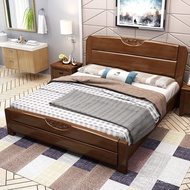 Perabot bilik tidur utama gaya Cina baharu, katil kayu padu getah, 1.5/1.8 meter, katil single/doubl