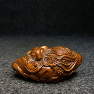 Antique Old Tibetan Boxwood Solid Wood Carving Fox Nine-Tailed Fox High-End Wenwan Handle Piece Tea 