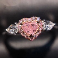 18K Golden Pink High Carbon Diamond Ring 3EX Cutter Niche Design Princesss Castle Love Angel Diamond