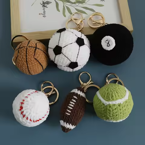 Sport Balls Series Crochet Keychain Handmake Knitted Basketball Keyring For Bag Pendant Crochet Tenn