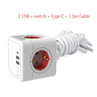 Power Strip พร้อม USB ไฟฟ้าพร้อมสวิตช์ + ประเภท C ซ็อกเก็ต Tee Powercube แถบปลั๊ก Outlet Extension A