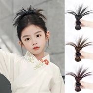 Children Fountain High Ponytail Wig Female Clip-On Cock Nest Ball Head Ancient Costume Hanfu Simulat