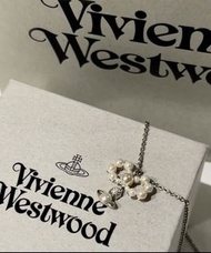 Vivienne Westwood 珍珠土星十字架項鍊 銀色珍珠 金屬珍珠