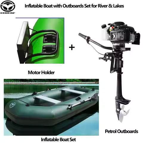 New Green Inflatable Boat with Motor Set for River Lakes Water Sports 0.7mm Thick PVC 2+1 Air Chambe