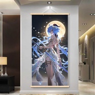 正在热卖 原神挂画挂墙装饰挂画实木框客厅卧室装饰房间卧室海报遮丑 9.10 Currently on sale: Genshin Impact wall art, wall decoration, w
