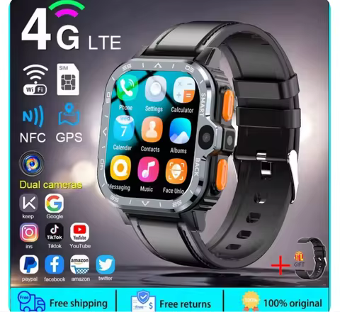 Android SmartWatch With 4G SIM Card Dual Cameras 64GB/16GB ROM NFC GPS WiFi Waterproof Google Play S