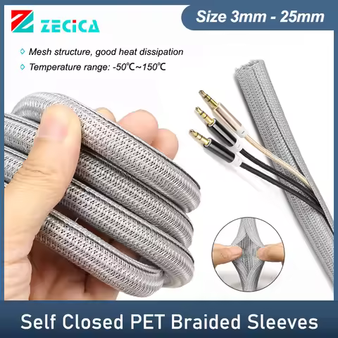 Grey Self-Closed Cable Sleeves 3 5 8 10 13 16 19 25mm PET Braided Insulated Auto Line Split Loom Wir