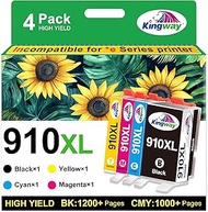 KINGWAY 910XL Ink Cartridges Combo Pack High Capacity Replacement for 910 910 XL Ink Use for OfficeJ