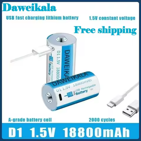 1 5V 18800mWh USB C Rechargeable Battery D1 LR20 Li Polymer Daweikala