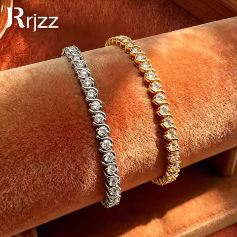 Rrjzz 3mm Full Moissanite Diamond Wavy Pattern Bracelet D-Color Lab Imitation Diamond Women Charm Te