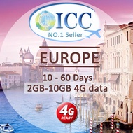 ◆ ICC◆【Europe Sim Card · 10-60 Days】❤10GB/6GB/3GB4GLTE❤No daily limited❤the BEST Europe sim
