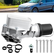 Aluminum Engine Oil Filter Housing assembly with oil pressure sensor Compatible with 2012-2013 Audi